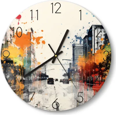 Produktbild von DEQORI Glasuhr Ø30 cm Zahlen 'Urbane Farbwellen' Wanduhr Glas Uhr Design leise Küchenuhr