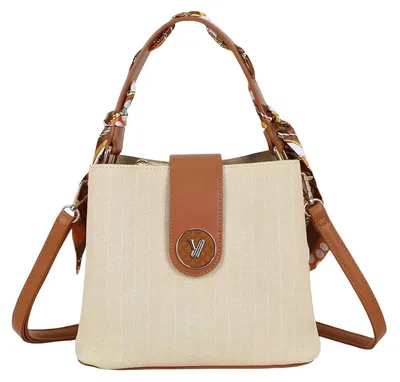 Image de Gallantry, sac à main pour femme à motif chevrons orné d'un foulard, marron / beige