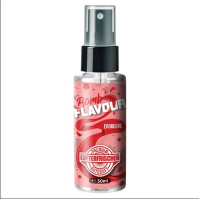 Produktbild von FLAVOUR BOMB Erdbeere- Autoduft mit Erdbeere Geruch - Premium Lufterfrischer für den Auto-Innenraum, neutralisiert unangenehme Gerüche im Auto, hochergiebig, Pumpsprühflasche, 50ml
