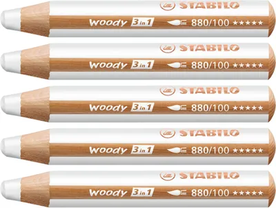 Produktbild von Buntstift, Wasserfarbe & Wachsmalkreide - STABILO woody 3 in 1 - 5er Pack - weiß