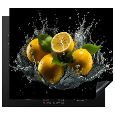 Produktbild von KitchenYeah© Herdabdeckplatte Zitrone - Obst - Gelb - Schwarz , 57x51cm, Küche Deko, Glaskeramikkochfeld Herdabdeckung, Abdeckplatte fùr Kochfeld