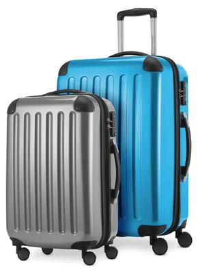 Produktbild von Alex - 2er Set Handgepäck + Mittelgroßer Koffer, Kofferset Resekofffer Trolleys Hartschale Polycarbonat glänzend,Cyanblau-Silber