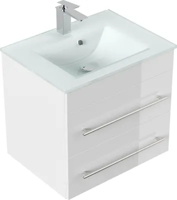Produktbild von Badmöbel Vitro 60 inkl. Glasbecken SoftClose weiss hochglanz : Weiss hochglanz Varianten: Weiss hochglanz