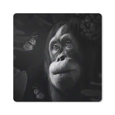 Produktbild von MuchoWow® Mauspad Mousepad Schmetterling - Affe - Dschungel - Schwarz - Weiß 30x30 cm - Mousepads - Maus Mat - Pad - Mausunterlage - Gaming