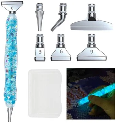 Image de Kit de stylos pour peinture au diamant, 6 stylos 5D, têtes de rechange, pointes métalliques pour l'art acrylique au diamant, stylos lumineux pour l'art au diamant