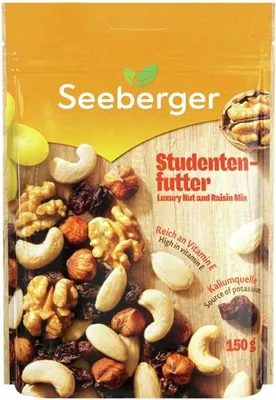 Produktbild von Seeberger Studentenfutter, Gemischte Nüsse, 150 g, 507 kcal, 13 g, 33 g, Tasche
