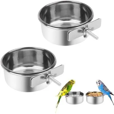 Produktbild von Set aus 2 Edelstahl Vogelfutterern, Wasserbehältern für das Vogelhaus und Vogelfutter; hundetauglich.