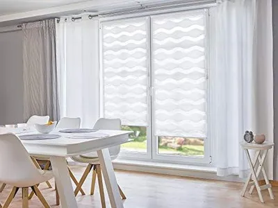 Obrázek produktu pro K-Home Klemmfix, dvojitá roletová stínicí látka, vlnitý vzor, montáž bez vrtání - bílá, rozměry 115 cm x 150 cm (šířka x výška)