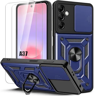 Image de Coque + 2 Verres Trempés pour Samsung Galaxy A37 5G, Antichoc avec Protection Caméra - Bleu Marine