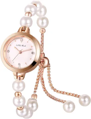 Produktbild von Damenuhr mit Perlenarmband, 3ATM wasserdicht, analoges Quarzwerk, verstellbares Schmuckarmband, elegante kleine Armbanduhr, Geschenk für Frauen
