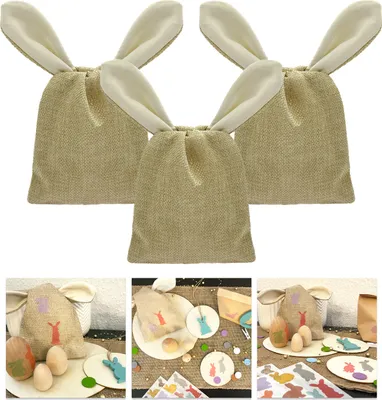 Produktbild von Oblique Unique 3 Osterhasen Jute Beutel mit Ohren zum Knoten Osterhasen Tasche Ostern Jutesäckchen Stoffbeutel Osterdeko