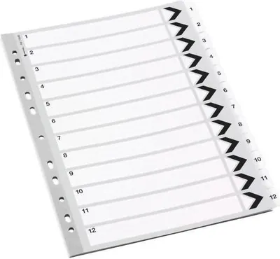 Produktbild von Register A4mylar-Karton 1-12 weiß VE=3 Stück.