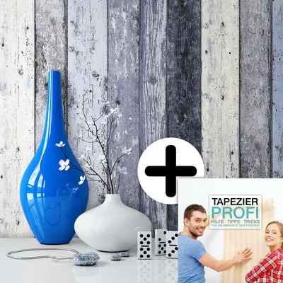 Produktbild von NEWROOM Tapete Tavara Blau Vliestapete - Landhaus Holzbalken Holz Germany
