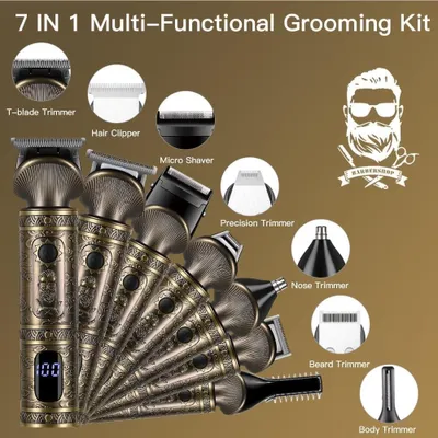 Image de Tondeuse à barbe - Tondeuse à cheveux - Kit 7 pièces - Lame en T - Noir