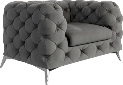 Produktbild von S-STYLE MÖBEL - Chesterfield Sessel Cleo mit Silber Metall Füßen aus Grau Samtstoff, B/T/H: 125 cm / 100 cm / 75 cm