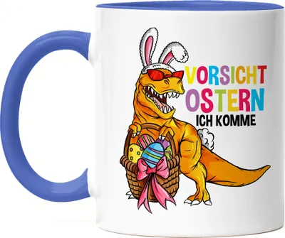 Produktbild von Vorsicht Ostern ich komme Tasse Blau Dino Dinosaurier Ostergeschenk T-Rex