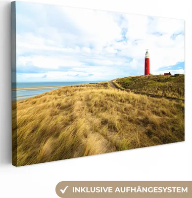 Produktbild von OneMillionCanvasses® - Leinwandbilder - 140x90 cm, Strand - Leuchtturm - Düne, Wandbilder Kunstdruck Wanddekoration