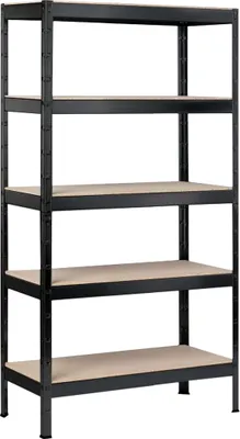Produktbild von SCHULTE Regalwelt Schwerlastregal mit 5 Holzböden, 180x90x40 cm (HxBxT), Traglast pro Ebene ca. 90 Kg, schwarz-Struktur, Lagerregal, Kellerregal