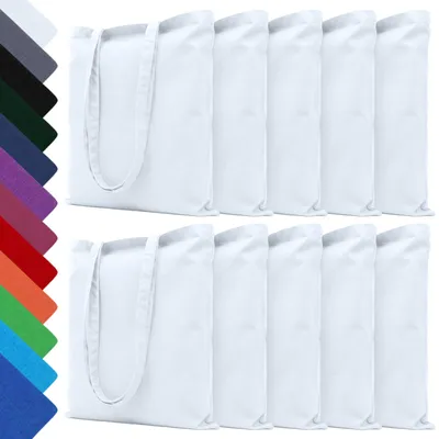 Produktbild von EllaTex 10er Set Baumwolltaschen 38x42 cm – Stoffbeutel aus 100% Baumwolle mit langen Henkeln, in Farbe: Weiß