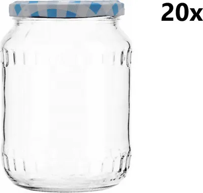 A clear glass jar with a checkered lid, shown against a white background. The text '20x' is visible in the upper right corner.