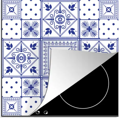 Produktbild von KitchenYeah© Herdabdeckplatte Fliesen - Muster - Delfter Blau , 78x78cm, Küche Deko, Glaskeramikkochfeld Herdabdeckung, Abdeckplatte fùr Kochfeld