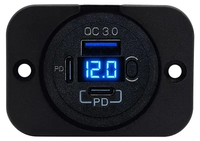 Produktbild von ProRide USB/USB-C-Schnelllader 3 Ports QC3.0 18W Voltmeter Schalter 12V