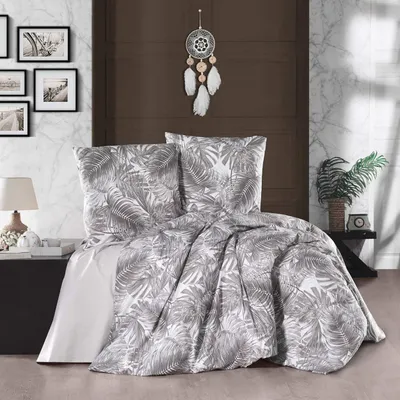 Produktbild von Bettwäsche 200x220 cm. 3 teilig set.100% Baumwolle/Renforcé,weiß bettnezug palmbaltt gemustert Palma V2