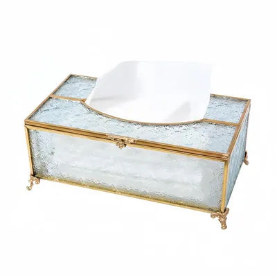 Immagine prodotto di Contenitore per fazzoletti in vetro, dorato, rettangolare, 23x13x10 cm