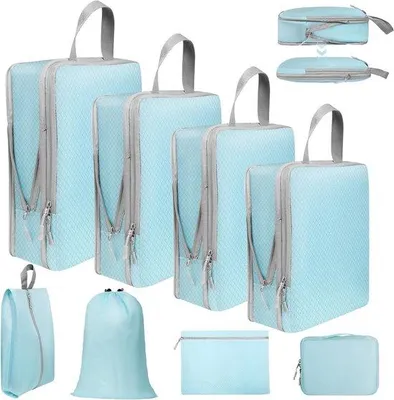 Produktbild von Famanu Packing Cubes - 8-teiliges Set mit Kompression - Koffer-Organizer für Handgepäck - Blau