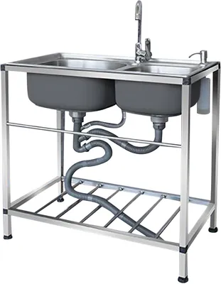 Produktbild von Küchenspüle, Edelstahl, Doppelbecken, freistehendes gewerbliches Waschbecken für Restaurant, Wäscherei, Garage