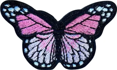 Produktbild von Schmetterlings-Emblem-Aufnäher zum Aufbügeln, blassrosa und schwarz