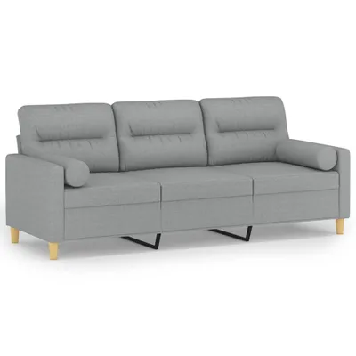 Zdjęcie produktu dla 3-osobowa sofa z poduszkami, jasnoszara, 180 cm, tkanina