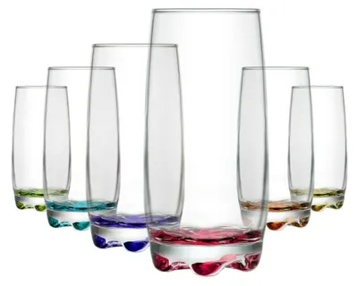 Produktbild von 6 Longdrinkgläser 370ml mit farbigem Boden Bargläser Saftglas Glas Wassergläser 025AD