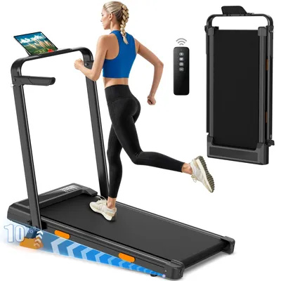 Imagen del producto de Cinta de correr plegable con una inclinación del 10%, velocidad máxima de 10 km/h, motor silencioso, ideal para uso en casa y en la oficina, con control remoto, capacidad máxima de carga de 159 kg, dimensiones: 102 cm, 99 cm, 159 kg, 47 cm