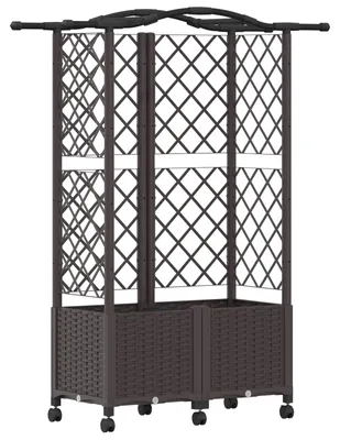 Zdjęcie produktu dla VidaXL Podwyższona grządka z kratką do pnączy i daszkiem, brązowa, 122 x 40 x 144 cm, PP