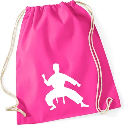 Produktbild von Huuraa Turnbeutel Taekwondo Silhouette 12 Liter Fuchsia Baumwolle Rucksack Geschenkidee