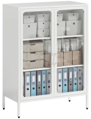 Produktbild von Bš¹roschrank mit 2 Glastš¹ren, 2 verstellbaren Einlegeb?den, Stahlschrank, 80 x 40 x 110 cm, wei?