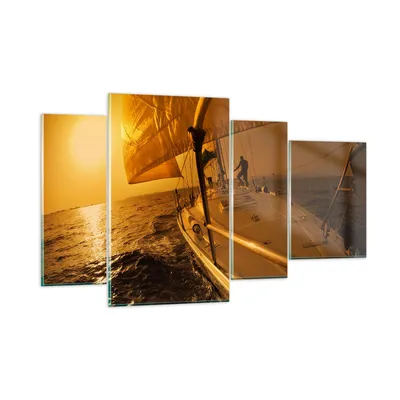 Produktbild von Bilder auf glas - Ozean Segelboot Yacht - 120x70cm - Glasbilder - Wandbilder - Kunstdruck - zum Aufhängen bereit - Wanddekoration aus Glas - Glas Bilder - Wandbild auf Glas - 4 Teile - GDL120x70-0322