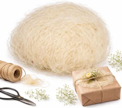 Produktbild von NaDeco Flachshaar weiß 500 g, Sisalfaser aus Indien, Füllmaterial, Auch als Feenhaar bekannt, Naturprodukt für Dekoration und Bastelarbeiten