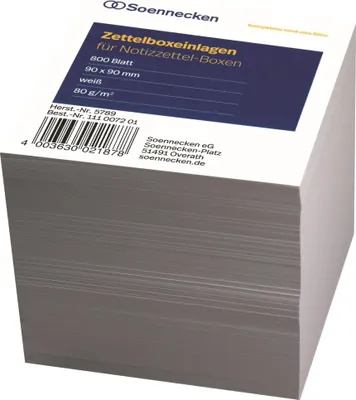 Zdjęcie produktu dla Soennecken Zettelboxeinlage 5789 9x9cm 80g 800Blatt ws
