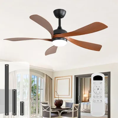 Produktbild von Sofucor 132 cm moderner Deckenventilator, Innen-/Außenbereich, mit Beleuchtung und Fernbedienung – Braune Flügel