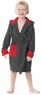 Produktbild von Ladeheid Kinder Frottee Bademantel aus 100% Baumwolle LA40-103 (Graphite/Rot (D07/D10), 122-128)