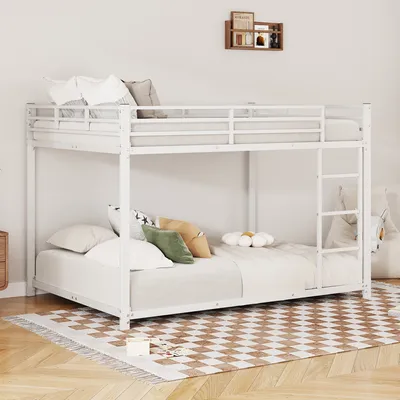 Obrázek produktu pro MODFU Patrová postel Dětská postel 140x200 cm s žebříkem, Vysoká postel s ochranou proti pádu, Kovová postel s kovovým rámem, Postel pro mládež, Bílá