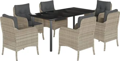 Immagine prodotto di vidaXL set da pranzo da giardino 7 pezzi con cuscini in rattan grigio chiaro
