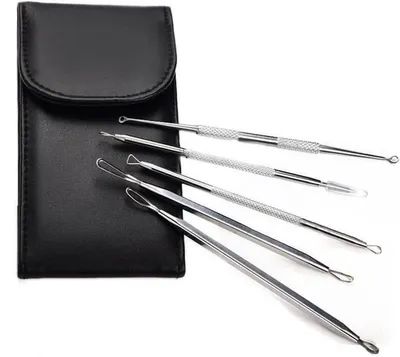 Produktbild von Go Go Gadget – Mitesser-Entferner – Mitesser-Killer – Komedonenlöffel – Pickel-Entferner – mit praktischer Aufbewahrungsbox + Spiegel – Set mit 5 Stück
