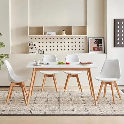 Imagen del producto de Mesa extensible de 120-160 cm con 4 sillas, color blanco
