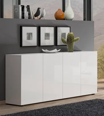 Imagen del producto de Amacord - Credenza, 180x38x79h cm Blanco Brillante, 2 Estantes, Hecha en Italia