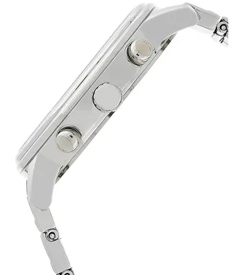 Side view of a watch case and bracelet.