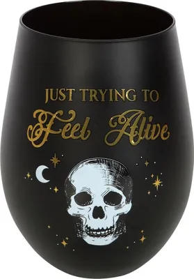 Produktbild von Something Different - Stielloses Weinglas "Just Trying To Feel Alive" SD6045 (Einheitsgröße) (Schwarz/Gold/Weiß)