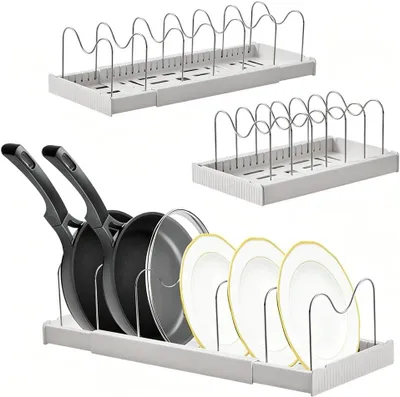 Produktbild von Verstellbarer Topf- und Pfannendeckelhalter für die Küche mit 9 Trennwänden, 32-57CM, grauer Organizer für Küchenschränke